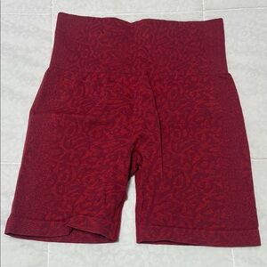 Red Women's Biker Gym Shorts Leopard Print